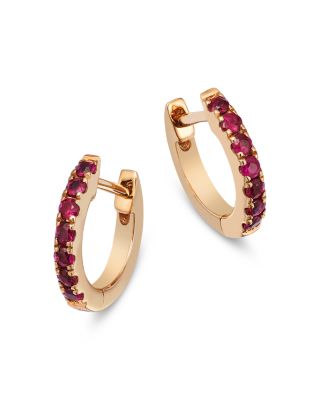 Bloomingdale's Fine Collection - Ruby Huggie Hoop Earrings in 14K Yellow Gold