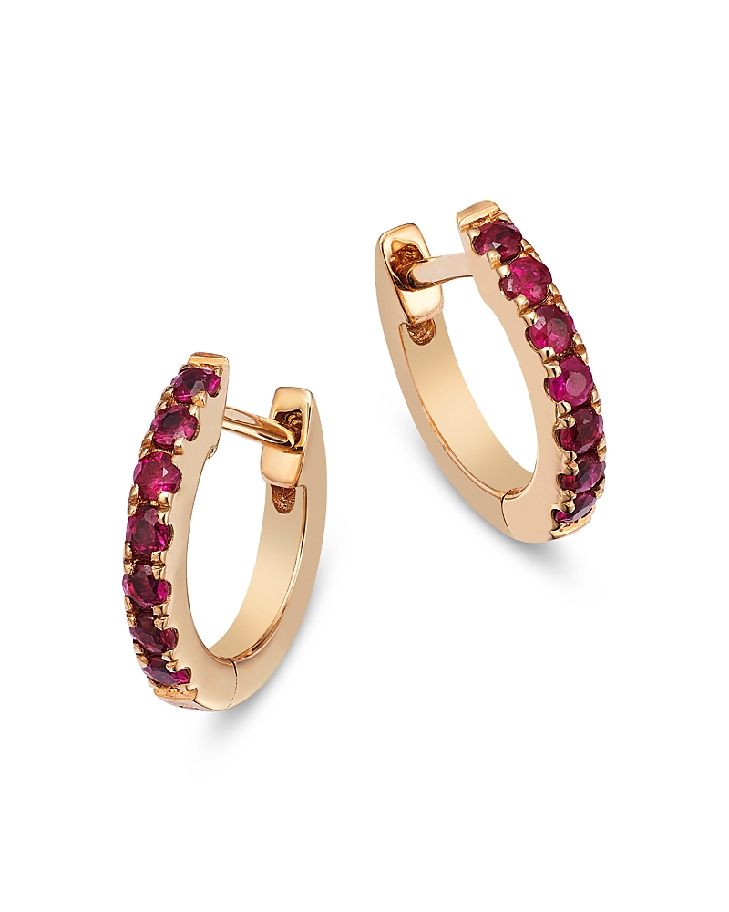 Bloomingdale's Fine Collection Ruby Huggie Hoop Earrings in 14K Yellow Gold