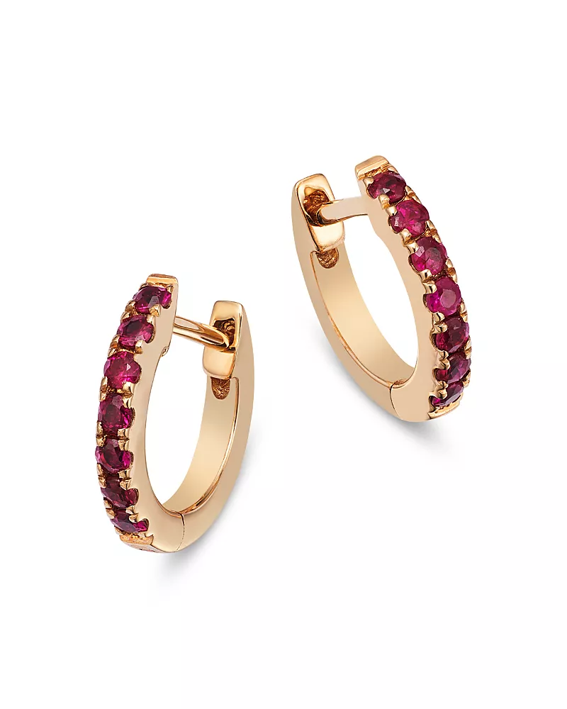 Bloomingdale's Fine Collection Ruby Huggie Hoop Earrings in 14K Yellow Gold