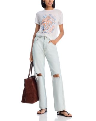 90s High Rise Loose Wide Leg Jeans in Bleach Destroy