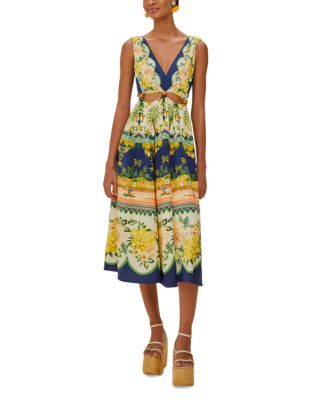 Amazon Garden Cream Cut Out Midi Dress