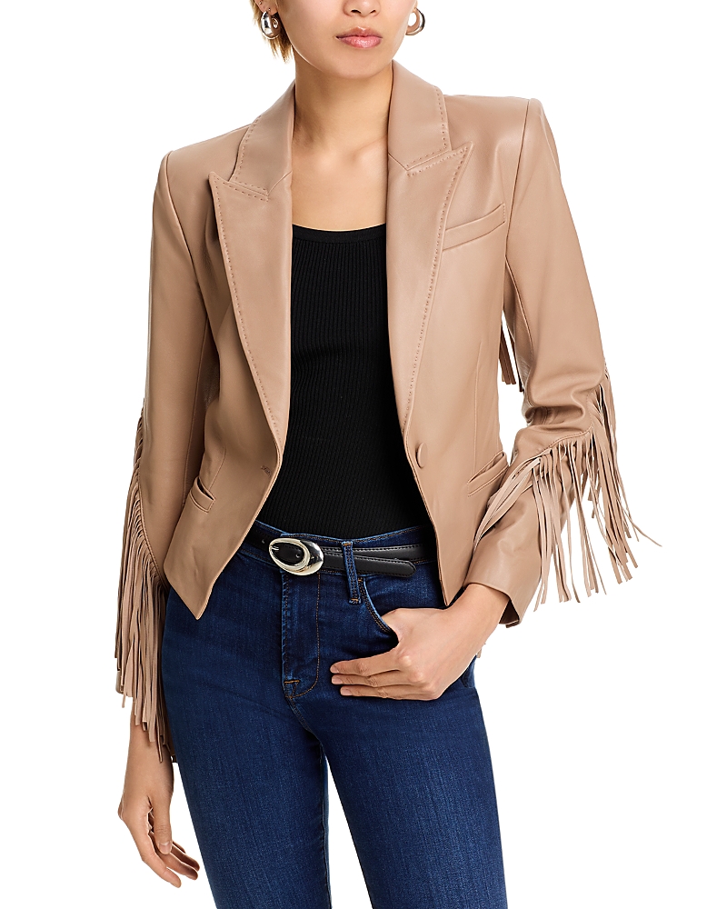 L AGENCE L'AGENCE VASHTI LEATHER FRINGE TRIM BLAZER