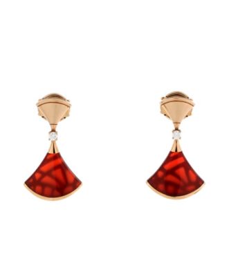 Pre-Owned Bvlgari - Divas' Dream Drop Earrings 18K Rose Gold with Carnelian and Diamonds