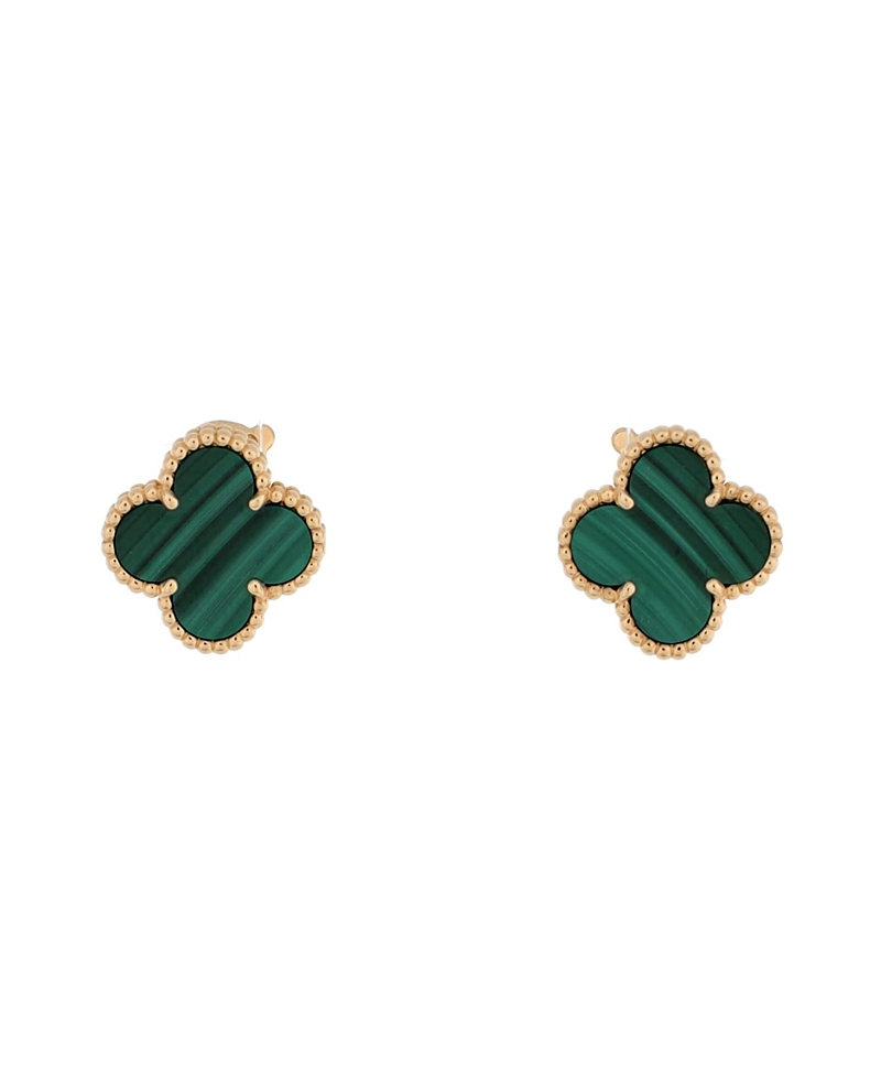 Pre-owned Pre-owned Van Cleef & Arpels Van Cleef & Arpels Vintage Alhambra Earrings 18k Gold And Malachite