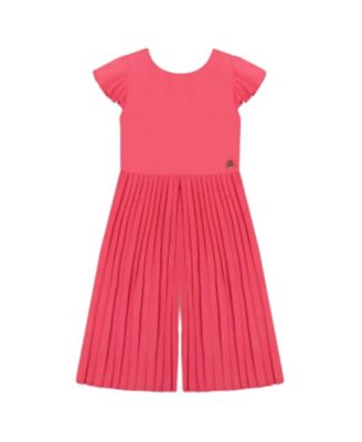 Deux par Deux - Girls' Bi-Material Pleated Wide Leg Jumpsuit - Little Kid