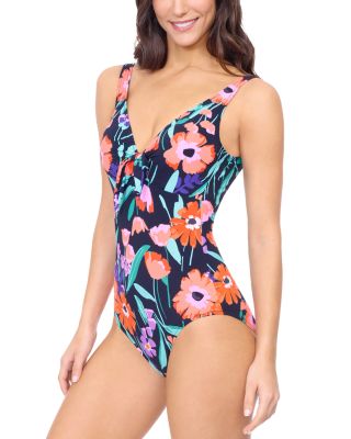 Marguerite V Neck Tie Front One Piece Swimsuit