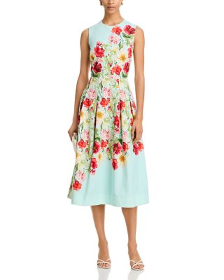 Printed Cotton Pleated Dress