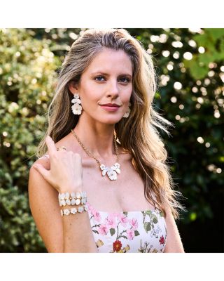 Mermaid Garden Mother Of Pearl Flower Drop Earrings in 18K Gold Plated