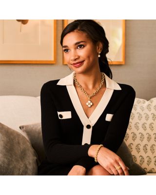 Berry Mother Of Pearl Clover Double Sided Pendant in 18K Gold Plated