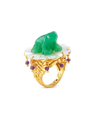 Villandry Mixed Stone Frog On Flower Ring in 18K Gold Plated