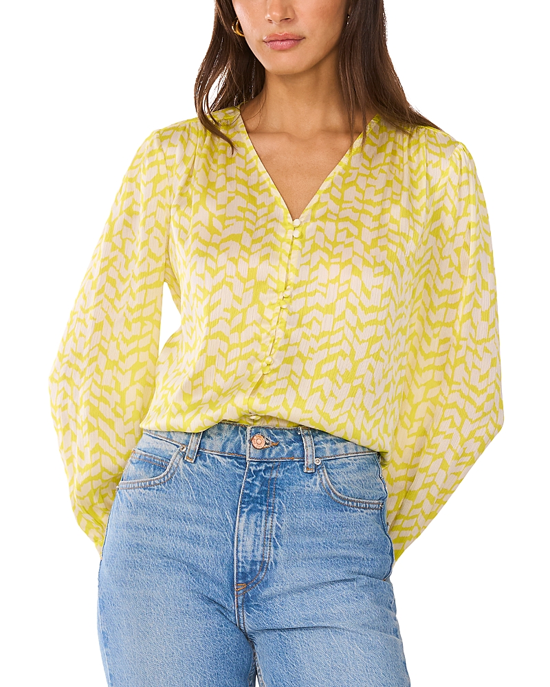 Vince Camuto Abstract Print Shirred Button-up Shirt