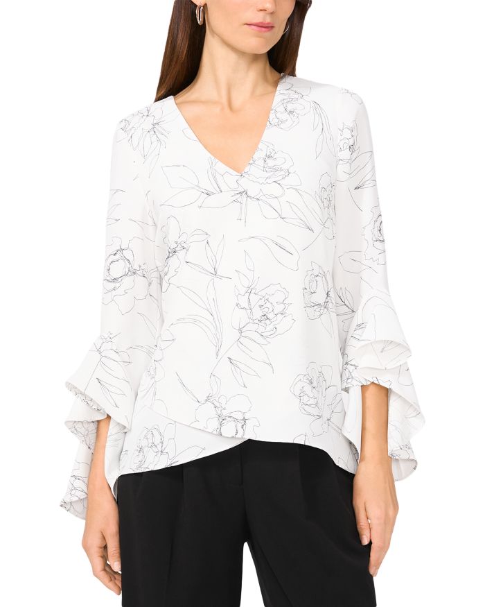 V Neck Flutter Sleeve Blouse