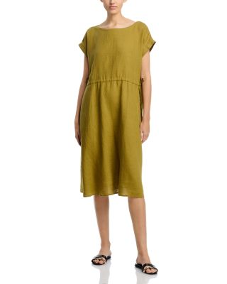 Linen Ballet Neck Cap Sleeved Dress