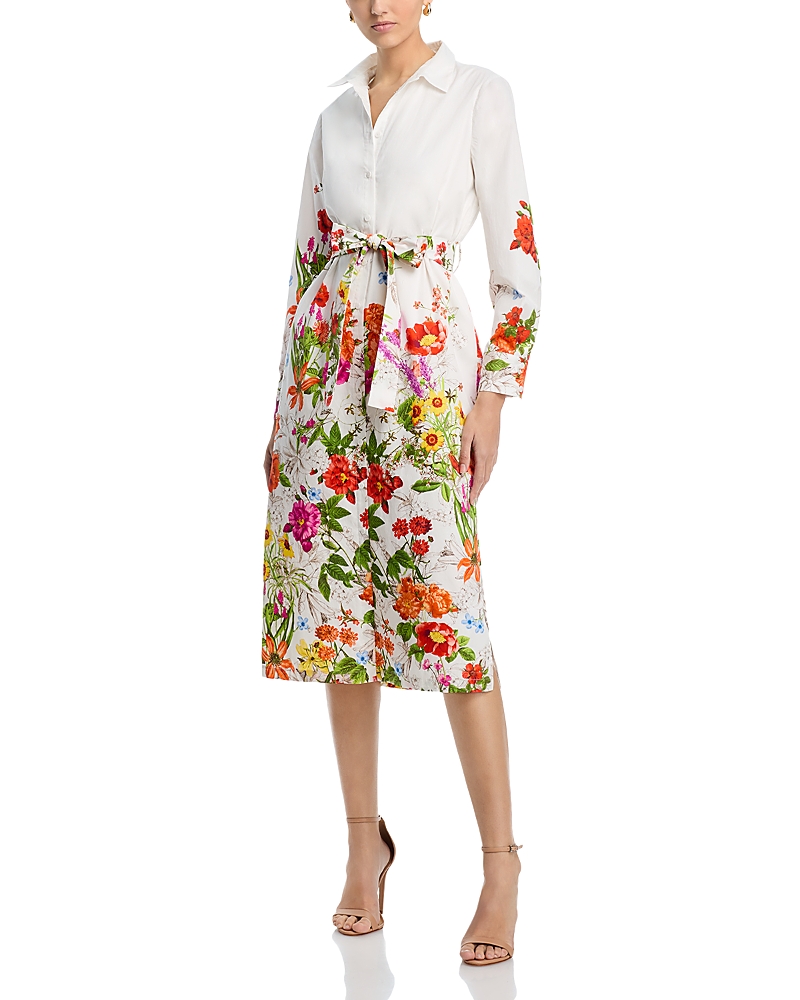 Elie Tahari The Juliana Floral-print Cotton Midi Shirtdress In Sky Jardin