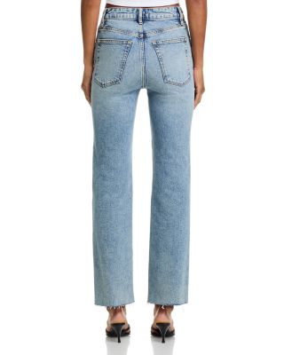 The Ruler Crop High Rise Straight Jeans in Indigo Vintage Fray