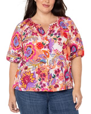 Liverpool Los Angeles Plus - Short Sleeve Button Front Blouse