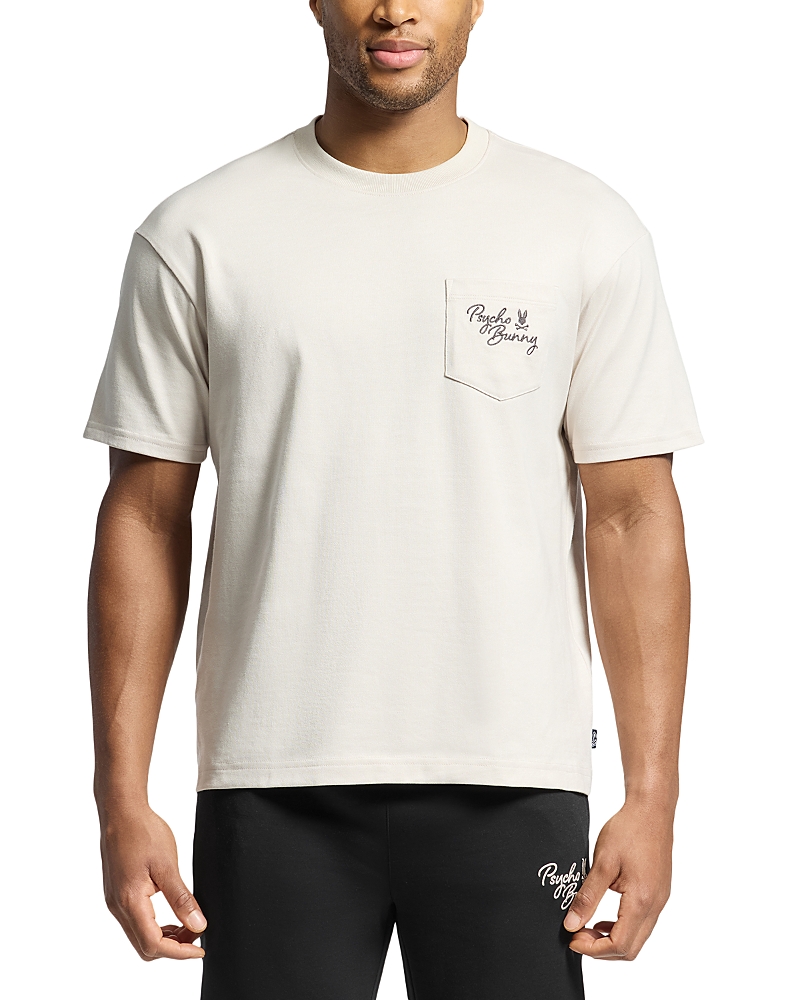 Psycho Bunny Desert Relaxed Fit Embroidered Heavyweight Pocket T-shirt In White