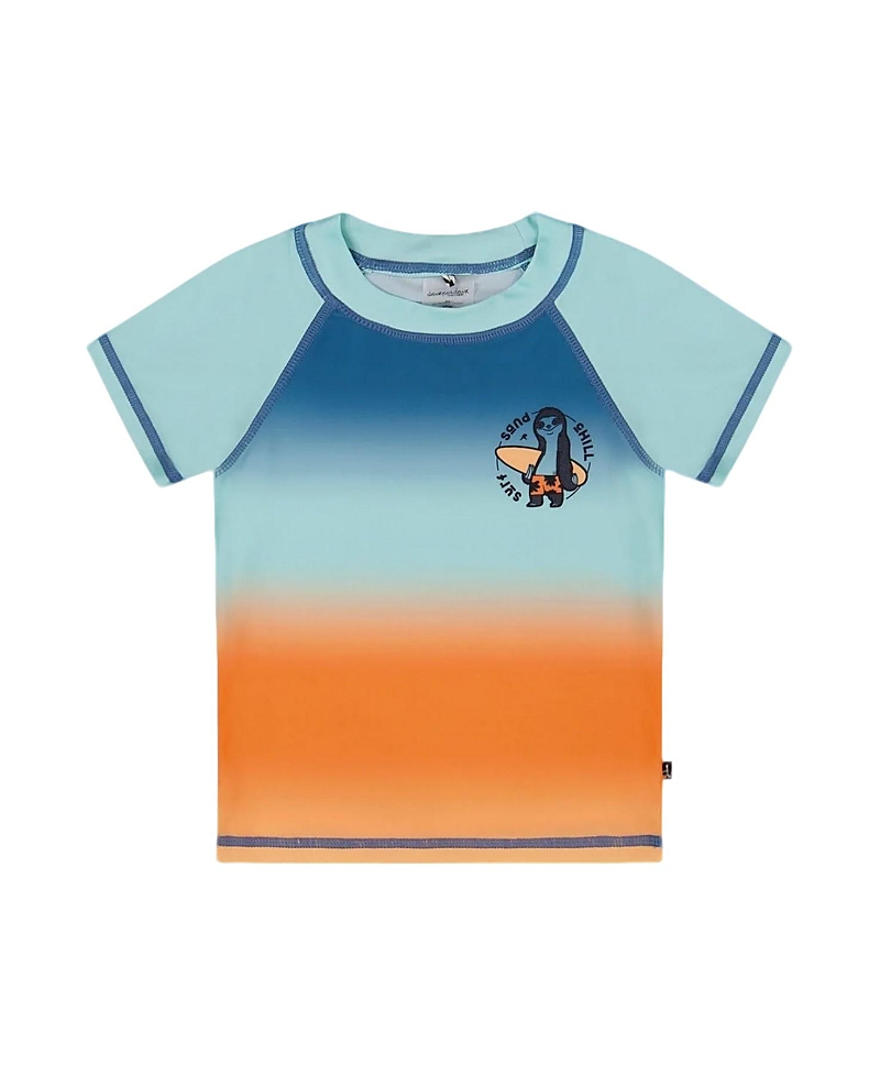 Deux Par Deux Boys' Short Sleeve Rashguard - Baby In Navy Blue/turquoise And Orange