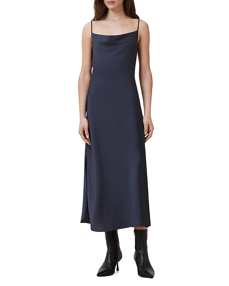 Allsaints Hadley Cowl Neck Midi Slip Dress In Blueberry