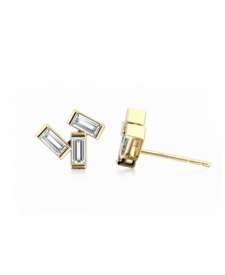 Baguette Cluster Studs in 14K Yellow Gold, 0.60 tcw Baguette Lab Created Diamonds