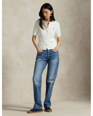 Cable Knit Cotton Short Sleeve Cardigan 
