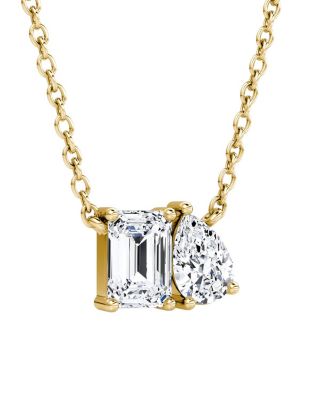 Toi et Moi Necklace in 14K Gold, 0.75 tcw Emerald & Pear Lab Created Diamonds