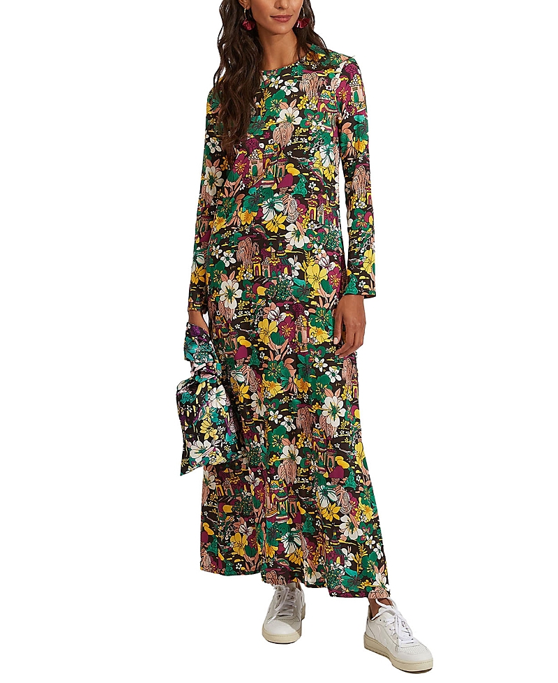 La Doublej Long Sleeve Swing Dress Temples Multicolor Print In Temples Multicolor