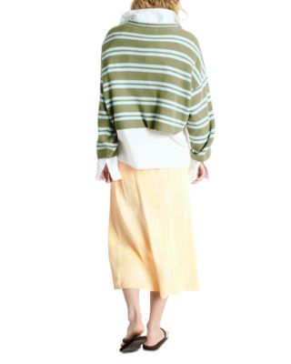 Cropped Striped Wool Sweater