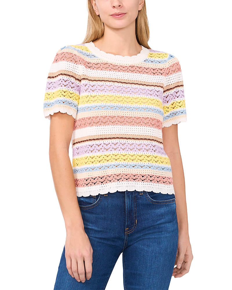 Shop Cece Pointelle Stripe Top In Antique White