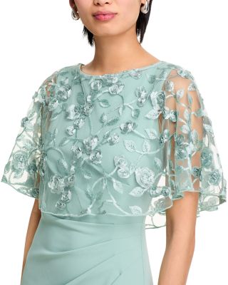 Sleeveless Gown with Embroidered Cape Overlay