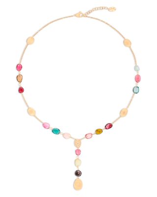 18K Yellow Gold Lunaria Tourmaline Multicolor Tourmaline &amp; Diamond Lariat Necklace, 16.5-18&amp;quot;