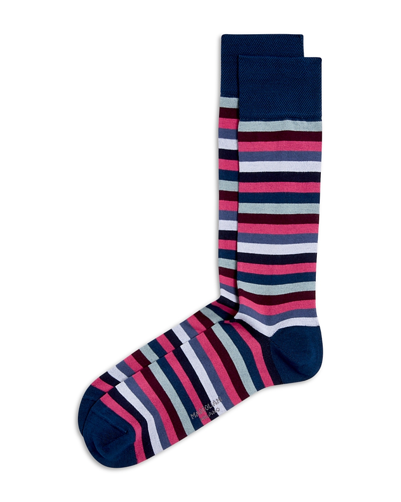 Marcoliani Rainbow Stripe Crew Socks In Denim