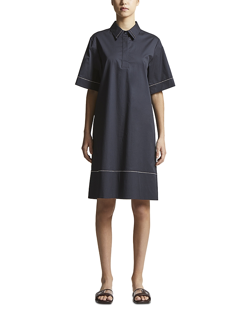 Peserico Light Stretch Cotton Satin Midi Dress In Space Blue