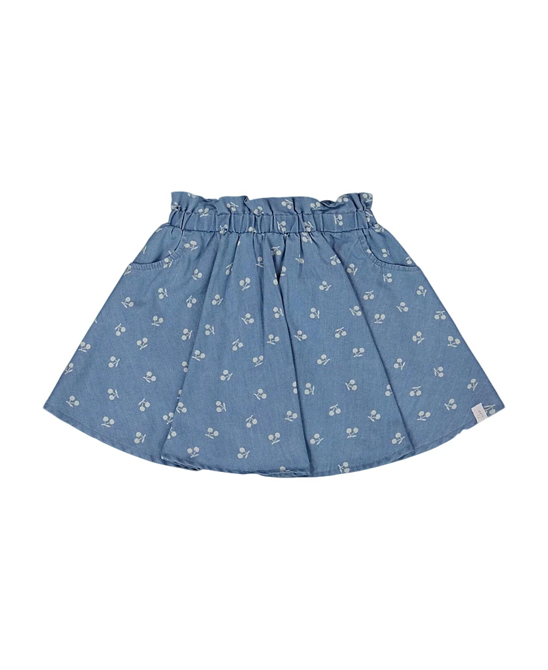 Deux Par Deux Girls' Printed Chambray Skort - Little Kid In Blue And White Cherries