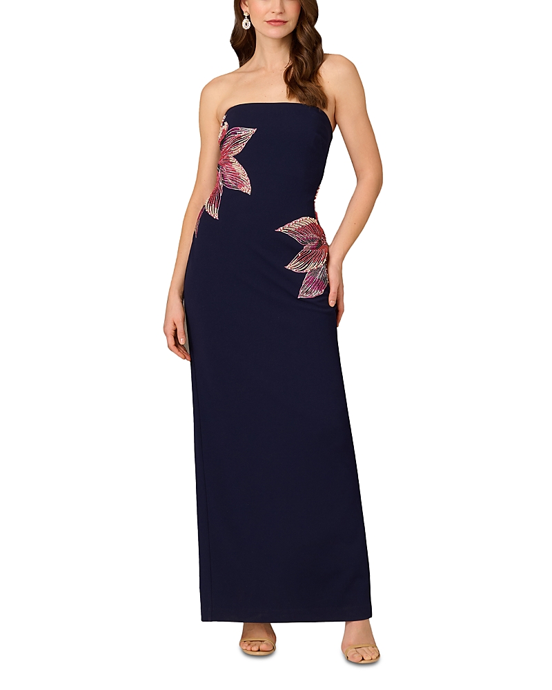 Aidan Mattox By Adrianna Papell Bead Embellished Strapless Column Gown