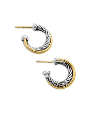 Crossover Hoop Earrings in Sterling Silver with 18K Yellow Gold, 17mm