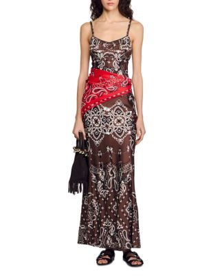 sandro bandana dress brown Bandana Print Midi Dress