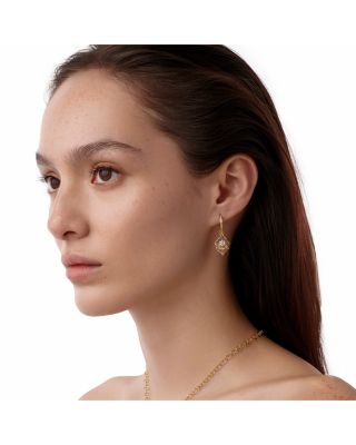 18K Yellow Gold FJ Crystal &amp; Diamond Fiori Amulet Drop Earrings