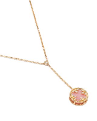 18K Yellow Gold Diamond, Pink Opal & Mother of Pearl Venetian Princess Medallion Reversible Lariat Necklace, 16"