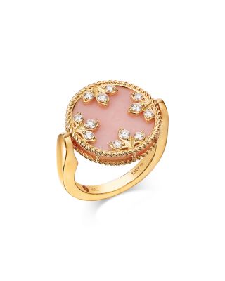 Roberto Coin - 18K Yellow Gold Diamond, Pink Opal & Mother of Pearl Venetian Princess Medallion Reversible Ring