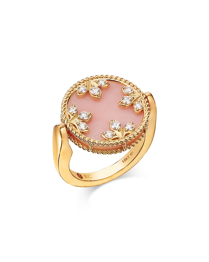 Roberto Coin 18k Yellow Gold Diamond, Pink Opal & Mother Of Pearl Venetian Princess Medallion Reversible Ring In Pink/gold