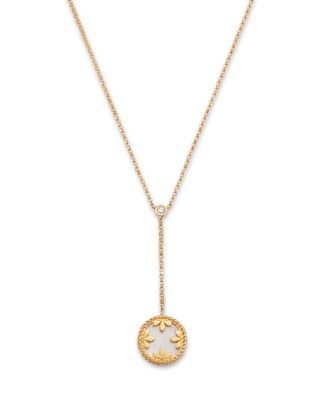 18K Yellow Gold Diamond, Pink Opal & Mother of Pearl Venetian Princess Medallion Reversible Lariat Necklace, 16"