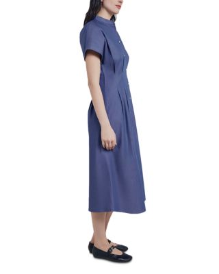 Stand Collar Button Front Midi Dress