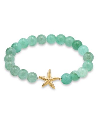 Starfish Charm Gemstone Beaded Stretch Bracelet in 18K Gold Plated Sterling Silver - Exclusive