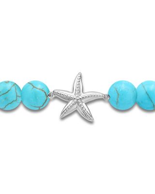 Starfish Charm Gemstone Beaded Stretch Bracelet in Sterling Silver - Exclusive