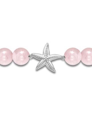 Starfish Charm Gemstone Beaded Stretch Bracelet in Sterling Silver - Exclusive