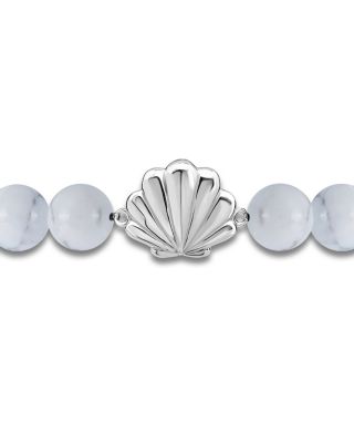 Clam Shell Charm Gemstone Beaded Stretch Bracelet in Sterling Silver - Exclusive