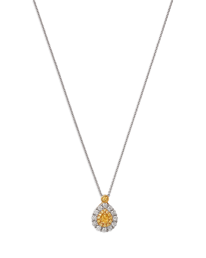 Bloomingdale's Fine Collection Yellow & White Diamond Pear Halo Pendant Necklace In 18k Yellow & White Gold, 0.74 Ct. T. W.