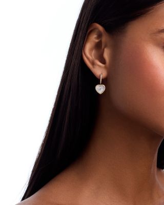Mother of Pearl & Diamond Heart Drop Earrings in 14K Yellow Gold