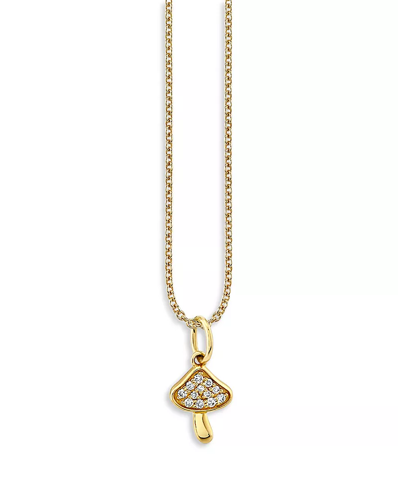 Sydney Evan 14K Yellow Gold Diamond Mushroom Pendant Necklace, 18